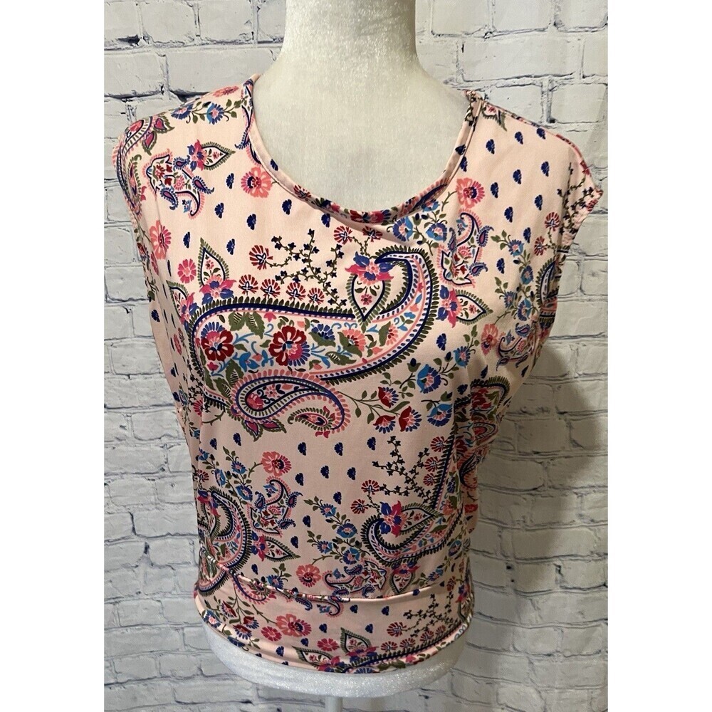 C'est La Vie Womens Pink Floral Paisley Pullover Top Petite Small